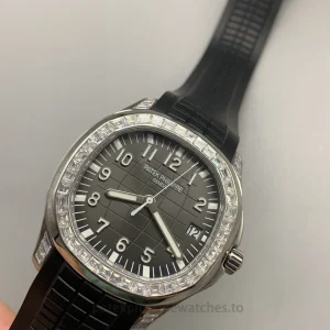 Patek Philippe Aquanaut 5267-200A-001 Replica 38.8mm Steel Watch, Black Dial, Diamond-Set BezelDial detail 2