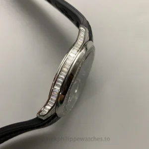 Patek Philippe Aquanaut 5267-200A-001 Replica 38.8mm Steel Watch, Black Dial, Diamond-Set BezelLeft case profile