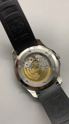 Patek Philippe Aquanaut 5267-200A-001 Replica 38.8mm Steel Watch, Black Dial, Diamond-Set BezelWatch case back