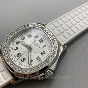 Patek-Philippe-Aquanaut-5267200A-010-Super-Clone-38.8mm-Womens-Luxury-Sports-Watch-with-White-Dial-White-Rubber-Strap-Dial-Detail-3
