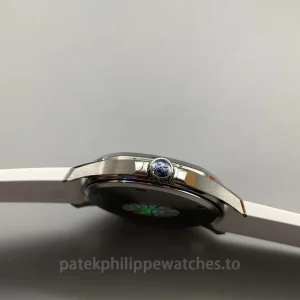 Patek-Philippe-Aquanaut-5267200A-010-Super-Clone-38.8mm-Womens-Luxury-Sports-Watch-with-White-Dial-White-Rubber-Strap-Right-Side