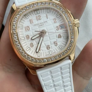 Patek Philippe Aquanaut 5268-200R-001 Replica – Rose-Gold-Tone 904L Steel, White Embossed Dial, White Rubber StrapFront view4