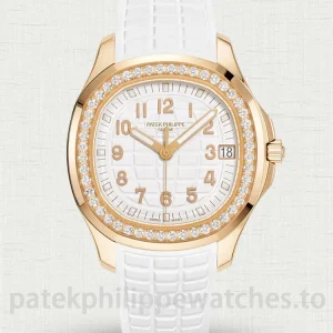 Patek Philippe Aquanaut 5268-200R-001 Replica – Rose-Gold-Tone 904L Steel, White Embossed Dial, White Rubber StrapMain product image