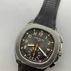 Patek Philippe Aquanaut 5968A-001 Replica 42.2mm Men's Automatic Flyback Chronograph Watch with Black-Gray Dial & Orange Accents-Dial Detail 1