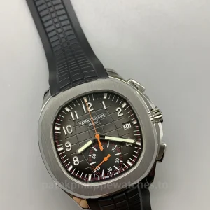 Patek Philippe Aquanaut 5968A-001 Replica 42.2mm Men's Automatic Flyback Chronograph Watch with Black-Gray Dial & Orange Accents-Dial Detail 2