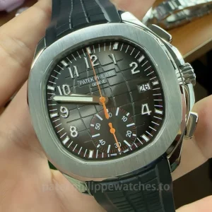 Patek Philippe Aquanaut 5968A-001 Replica 42.2mm Men's Automatic Flyback Chronograph Watch with Black-Gray Dial & Orange Accents-Dial Detail 3
