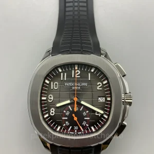 Patek Philippe Aquanaut 5968A-001 Replica 42.2mm Men's Automatic Flyback Chronograph Watch with Black-Gray Dial & Orange Accents-Front View