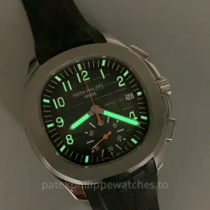 Patek Philippe Aquanaut 5968A-001 Replica 42.2mm Men's Automatic Flyback Chronograph Watch with Black-Gray Dial & Orange Accents-Luminescence