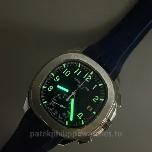 Patek-Philippe-Aquanaut-5968G-001-Super-Clone-42.2mm-Mens-Automatic-Flyback-Chronograph-Watch-with-Blue-Gradient-Dial-Midnight-Blue-Rubber-Strap-Luminescence
