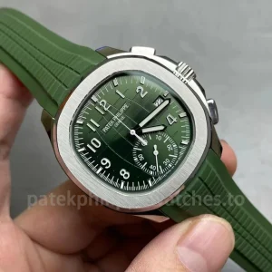 Patek-Philippe-Aquanaut-5968G-010-Replica-42.2mm-Mens-Automatic-Flyback-Chronograph-Watch-with-Khaki-Green-Dial-Rubber-Strap-Dial-Detail-1