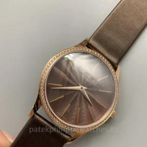 Patek-Philippe-Calatrava-4897R-001-Replica-35mm-Rose-Gold-Chocolate-Brown-Guilloche-Dial-Womens-Mechanical-Dress-Watch-Dial-Detail-23