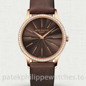 Patek-Philippe-Calatrava-4897R-001-Replica-35mm-Rose-Gold-Chocolate-Brown-Guilloche-Dial-Womens-Mechanical-Dress-Watch-Main-Image