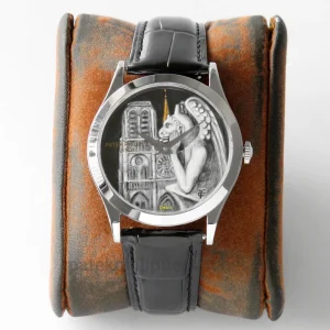 Patek Philippe Calatrava 5077P-099 “Notre-Dame de Paris” Replica – Grisaille Enamel Dial Black Alligator StrapFront view1
