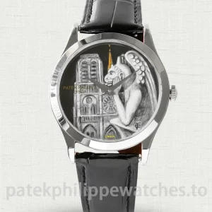 Patek Philippe Calatrava 5077P-099 “Notre-Dame de Paris” Replica – Grisaille Enamel Dial Black Alligator StrapMain product image