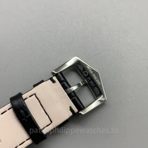 Patek-Philippe-Calatrava-5120G-001-Replica-35mm-Mens-Ultra-Thin-White-Lacquer-Dial-Mechanical-Dress-Watch-with-Clous-de-Paris-Bezel-Buckle-Detail-1