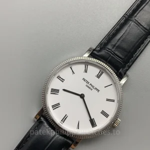 Patek-Philippe-Calatrava-5120G-001-Replica-35mm-Mens-Ultra-Thin-White-Lacquer-Dial-Mechanical-Dress-Watch-with-Clous-de-Paris-Bezel-Dial-Detail-1