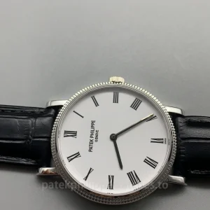 Patek-Philippe-Calatrava-5120G-001-Replica-35mm-Mens-Ultra-Thin-White-Lacquer-Dial-Mechanical-Dress-Watch-with-Clous-de-Paris-Bezel-Dial-Detail-3