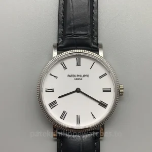 Patek-Philippe-Calatrava-5120G-001-Replica-35mm-Mens-Ultra-Thin-White-Lacquer-Dial-Mechanical-Dress-Watch-with-Clous-de-Paris-Bezel-Front-View