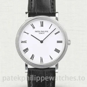 Patek-Philippe-Calatrava-5120G-001-Replica-35mm-Mens-Ultra-Thin-White-Lacquer-Dial-Mechanical-Dress-Watch-with-Clous-de-Paris-Bezel-Main-Image