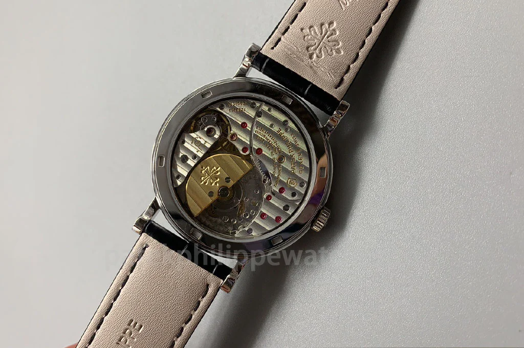 Patek Philippe Calatrava 5120G-001 Replica 35mm exhibition case back with Clone Cal. 240 movement and black leather strap