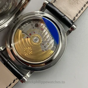Patek Philippe Calatrava 5153G-010 replica 38mm Silvery Opaline Guilloched Dial 904 Steel Leather StrapBracelet montre