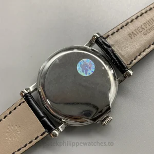 Patek Philippe Calatrava 5153G-010 replica 38mm Silvery Opaline Guilloched Dial 904 Steel Leather StrapFond de boîte montre