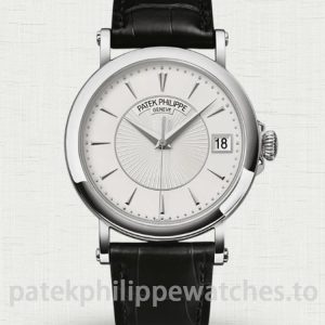 Patek Philippe Calatrava 5153G-010 replica 38mm Silvery Opaline Guilloched Dial 904 Steel Leather StrapImage principale produit