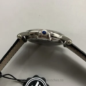 Patek Philippe Calatrava 5153G-010 replica 38mm Silvery Opaline Guilloched Dial 904 Steel Leather StrapProfil droit boîtier