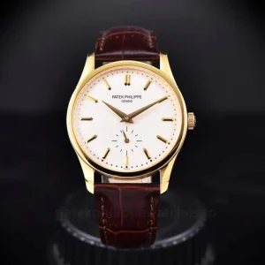Patek Philippe Calatrava 5196J-001 Super Clone 37mm – Gold-Tone 904L Steel, Silver DialFront view1