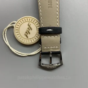 Patek-Philippe-Calatrava-5226G-001-Replica-40mm-Mens-Automatic-Watch-with-Gray-Dial-Black-Leather-Strap-Buckle-Detail-1