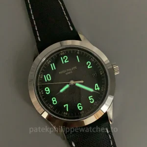 Patek-Philippe-Calatrava-5226G-001-Replica-40mm-Mens-Automatic-Watch-with-Gray-Dial-Black-Leather-Strap-Luminescence
