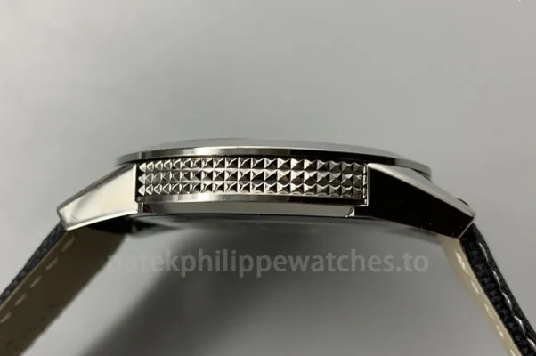 Patek Philippe Calatrava 5226G-001 Replica side view with 904L stainless steel case and hobnail pattern detail