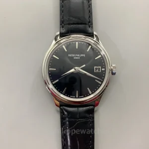 Patek-Philippe-Calatrava-5227G-010-Replica-39mm-Automatic-Mens-Dress-Watch-with-Black-Lacquer-Dial-Officer-Style-Caseback-Front-View