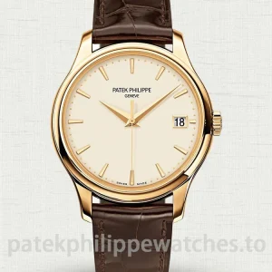 Patek-Philippe-Calatrava-5227J-001-Super-Clone-39mm-Mens-Automatic-Dress-Watch-with-Ivory-White-Dial-Gold-Finish-Case-Brown-Leather-Strap-Main-Image