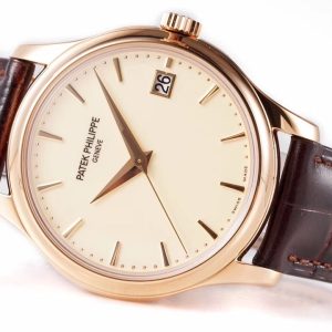 Patek-Philippe-Calatrava-5227R-001-Super-Clone-39mm-Mens-Automatic-Dress-Watch-Ivory-White-Dial-Rose-Gold-Officer-Case-Brown-Leather-StrapDial-Detail-1