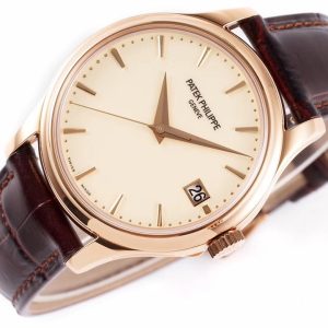 Patek-Philippe-Calatrava-5227R-001-Super-Clone-39mm-Mens-Automatic-Dress-Watch-Ivory-White-Dial-Rose-Gold-Officer-Case-Brown-Leather-StrapDial-Detail-3
