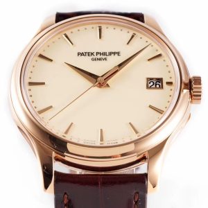 Patek-Philippe-Calatrava-5227R-001-Super-Clone-39mm-Mens-Automatic-Dress-Watch-Ivory-White-Dial-Rose-Gold-Officer-Case-Brown-Leather-StrapDial-Detail-4