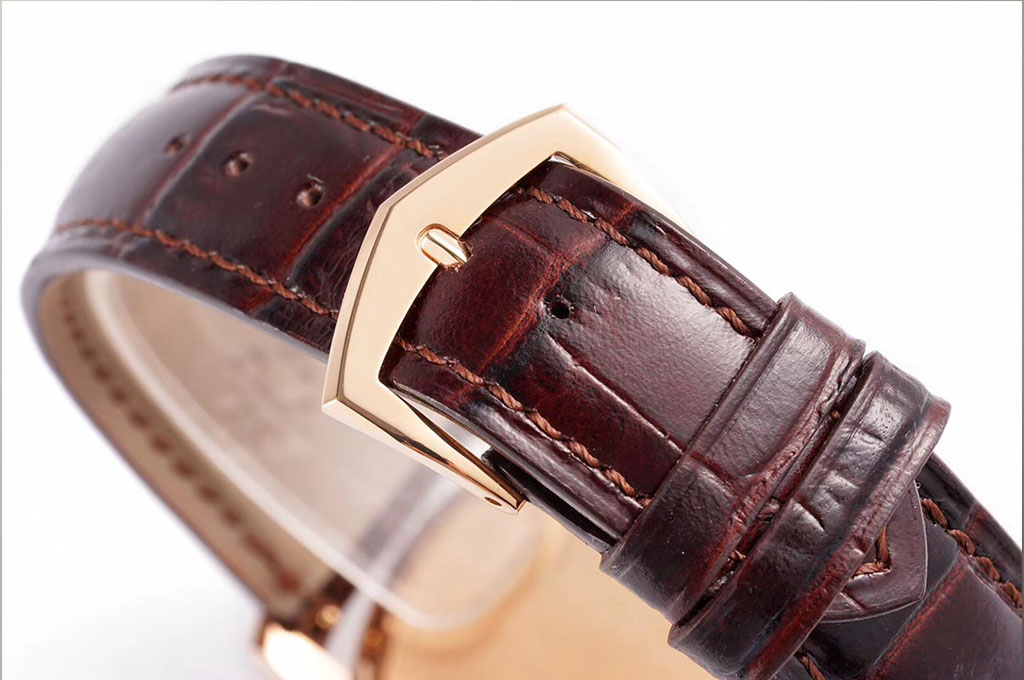 Patek Philippe Calatrava 5227R-001 Super Clone brown leather strap with rose gold buckle detail and luxury dress watch design