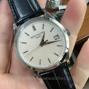 Patek-Philippe-Calatrava-5296G-010-Replica-38mm-Mens-Luxury-Automatic-Watch-with-Ivory-White-Dial-Black-Leather-Strap-Dial-Detail-3
