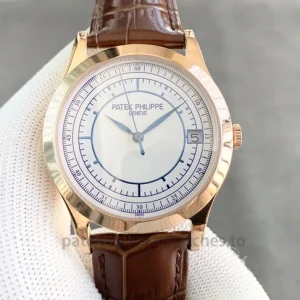 Patek Philippe Calatrava 5296R-001 Replica Watch – 38mm Sector Dial, Sapphire Crystal, Brown Leather StrapFront view1