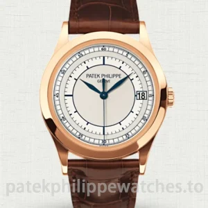 Patek Philippe Calatrava 5296R-001 Replica Watch – 38mm Sector Dial, Sapphire Crystal, Brown Leather StrapMain product image