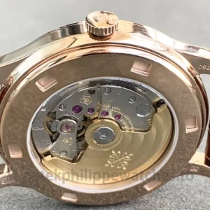 Patek Philippe Calatrava 5296R-001 Replica Watch – 38mm Sector Dial, Sapphire Crystal, Brown Leather StrapWatch case back