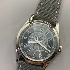 Patek-Philippe-Calatrava-6007A-001-Replica-40mm-Mens-Luxury-Automatic-Watch-with-Grey-Blue-Dial-Carbon-Fiber-Style-Pattern-Dial-Detail-1