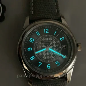 Patek-Philippe-Calatrava-6007A-001-Replica-40mm-Mens-Luxury-Automatic-Watch-with-Grey-Blue-Dial-Carbon-Fiber-Style-Pattern-Luminescence