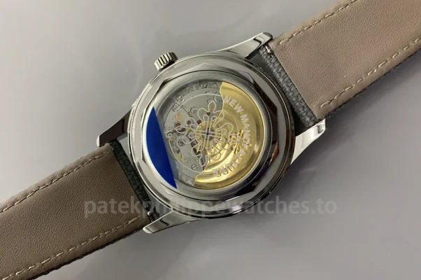 Patek Philippe Calatrava 6007A-001 Replica 40mm men's luxury automatic watch with transparent caseback and grey blue strap