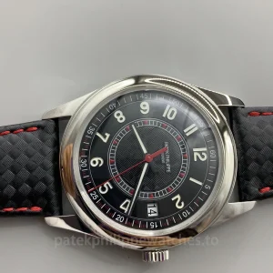 Patek-Philippe-Calatrava-6007G-010-Replica-40mm-Mens-Modern-Sport-Dress-Watch-with-Black-Textured-Dial-Red-Accents-Dial-Detail-1