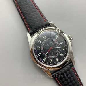 Patek-Philippe-Calatrava-6007G-010-Replica-40mm-Mens-Modern-Sport-Dress-Watch-with-Black-Textured-Dial-Red-Accents-Dial-Detail-3