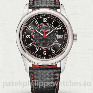 Patek-Philippe-Calatrava-6007G-010-Replica-40mm-Mens-Modern-Sport-Dress-Watch-with-Black-Textured-Dial-Red-Accents-Main-Image