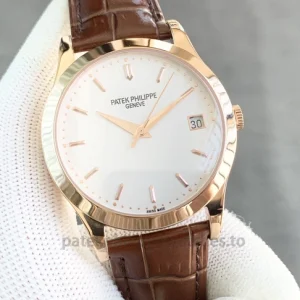 Patek Philippe Calatrava Ref. 5296R-010 Replica Watch – 38mm Gold-Tone 904 Steel, Silver Opaline DialFront view1