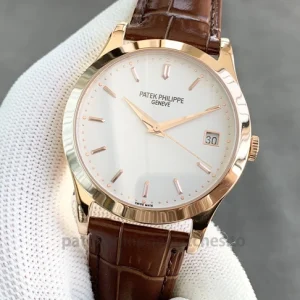 Patek Philippe Calatrava Ref. 5296R-010 Replica Watch – 38mm Gold-Tone 904 Steel, Silver Opaline DialFront view1